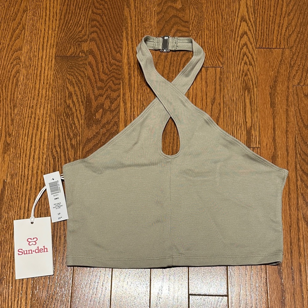 NWT Aritzia Sunday Best Olive Cross-Back Halter Crop Top
